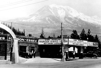 Phelps gas station Weed, CA 1930s.